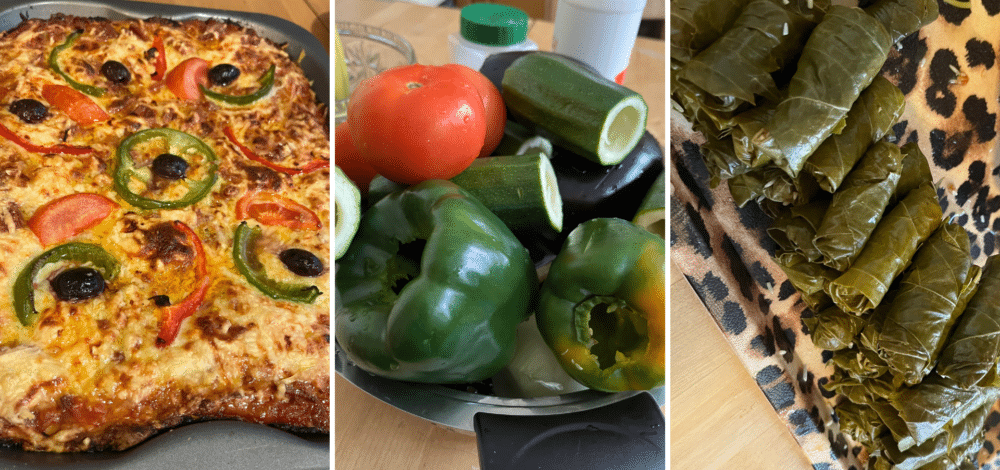 A collage of three photos of food